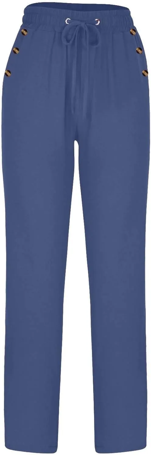 2PC Womens Casual Loose Elastic Waist Linen Trouser 2025 Loose Fit Pants with Pockets Loose Flowy Yoga Sweatpants