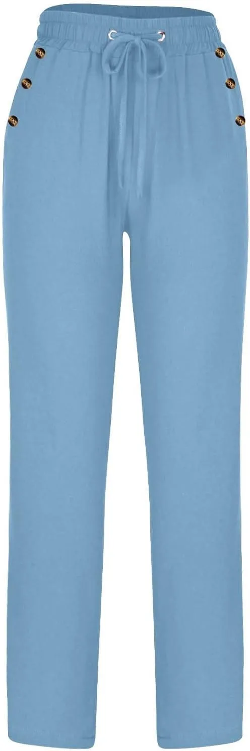 2PC Womens Casual Loose Elastic Waist Linen Trouser 2025 Loose Fit Pants with Pockets Loose Flowy Yoga Sweatpants