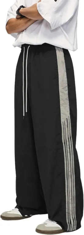 Aelfric Eden Striped Track Pants Men Parachute Pants Women Baggy Sweatpants Y2k Wide Leg Cargo Pants with Drawstring