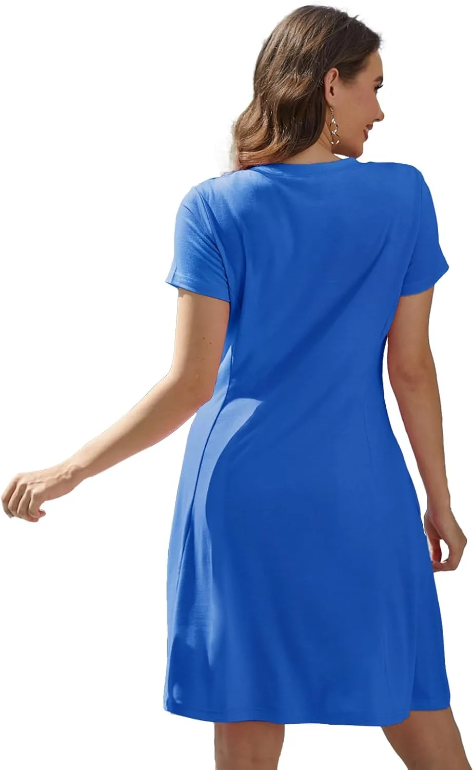 Alaster Queen Womens 2025 Casual Summer Dresses Flowing V Neck Mini Dress Short Sleeve T Shirts for Women with Pocket