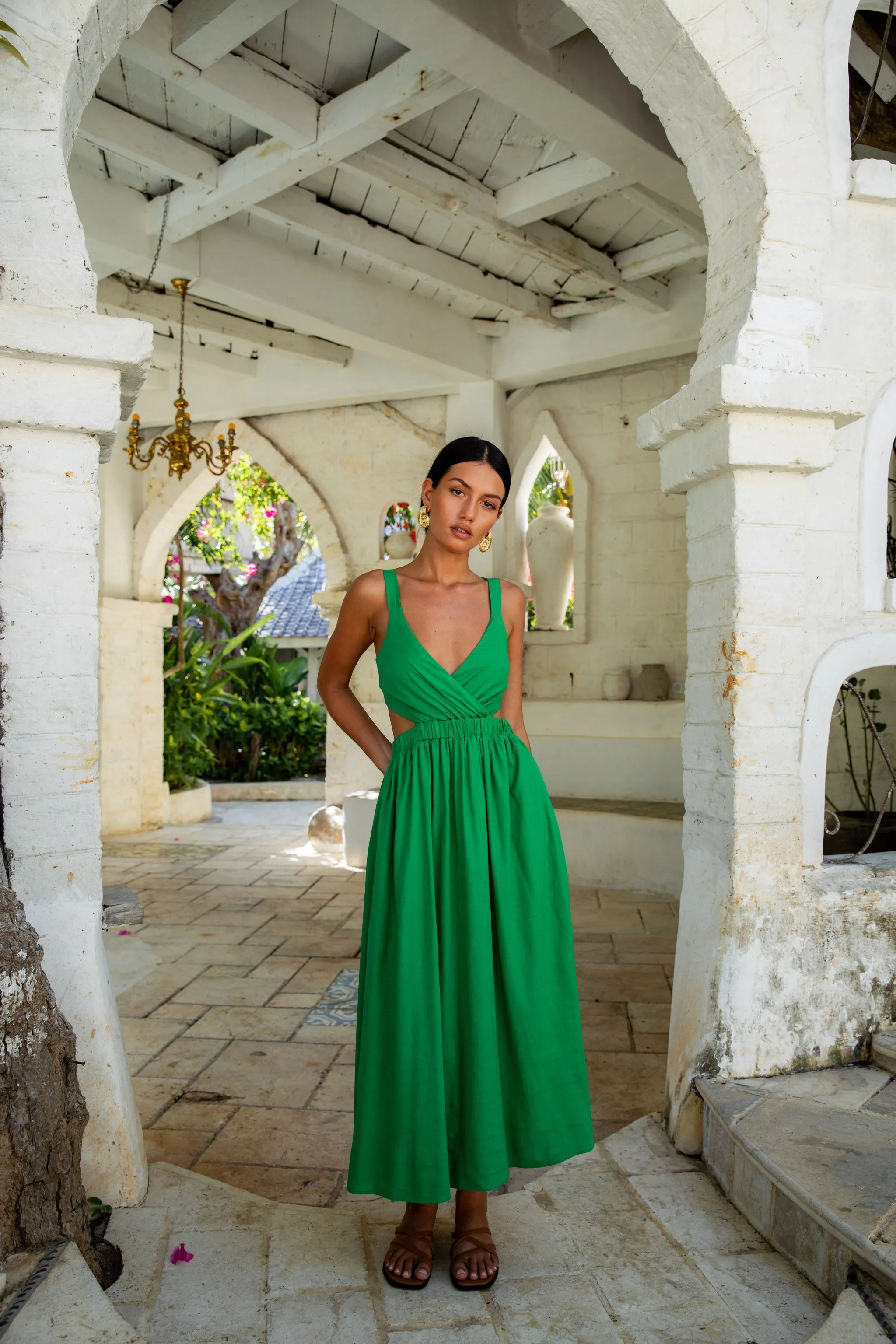 All The Girls Linen Maxi Dress Green