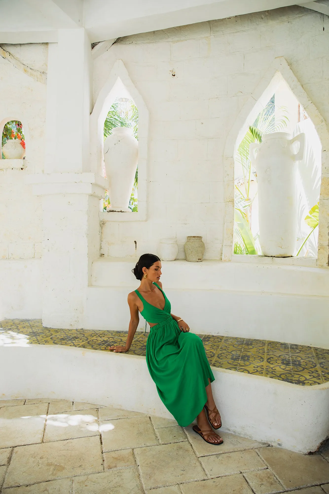 All The Girls Linen Maxi Dress Green