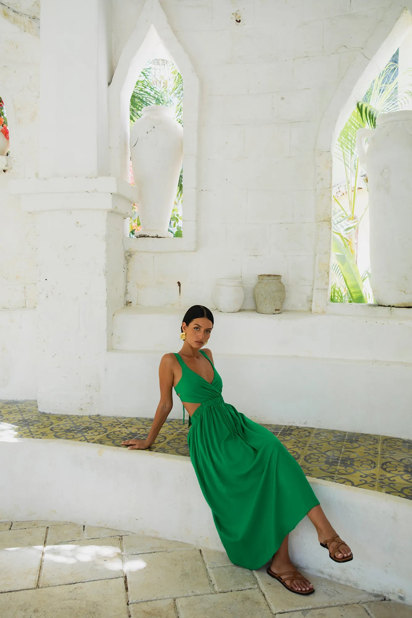 All The Girls Linen Maxi Dress Green