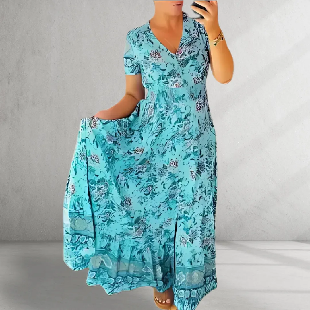 Amara Printed Cozy V-Neck Dress