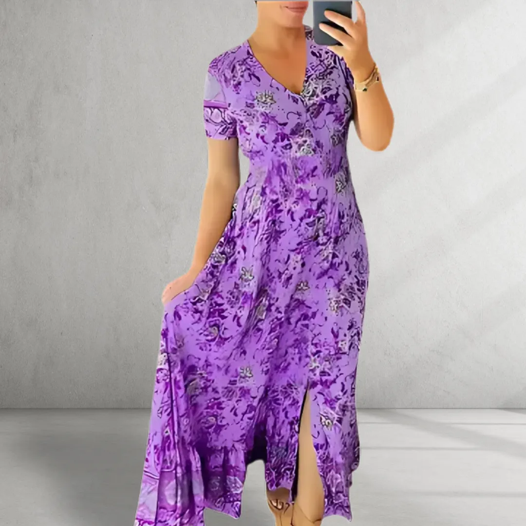 Amara Printed Cozy V-Neck Dress
