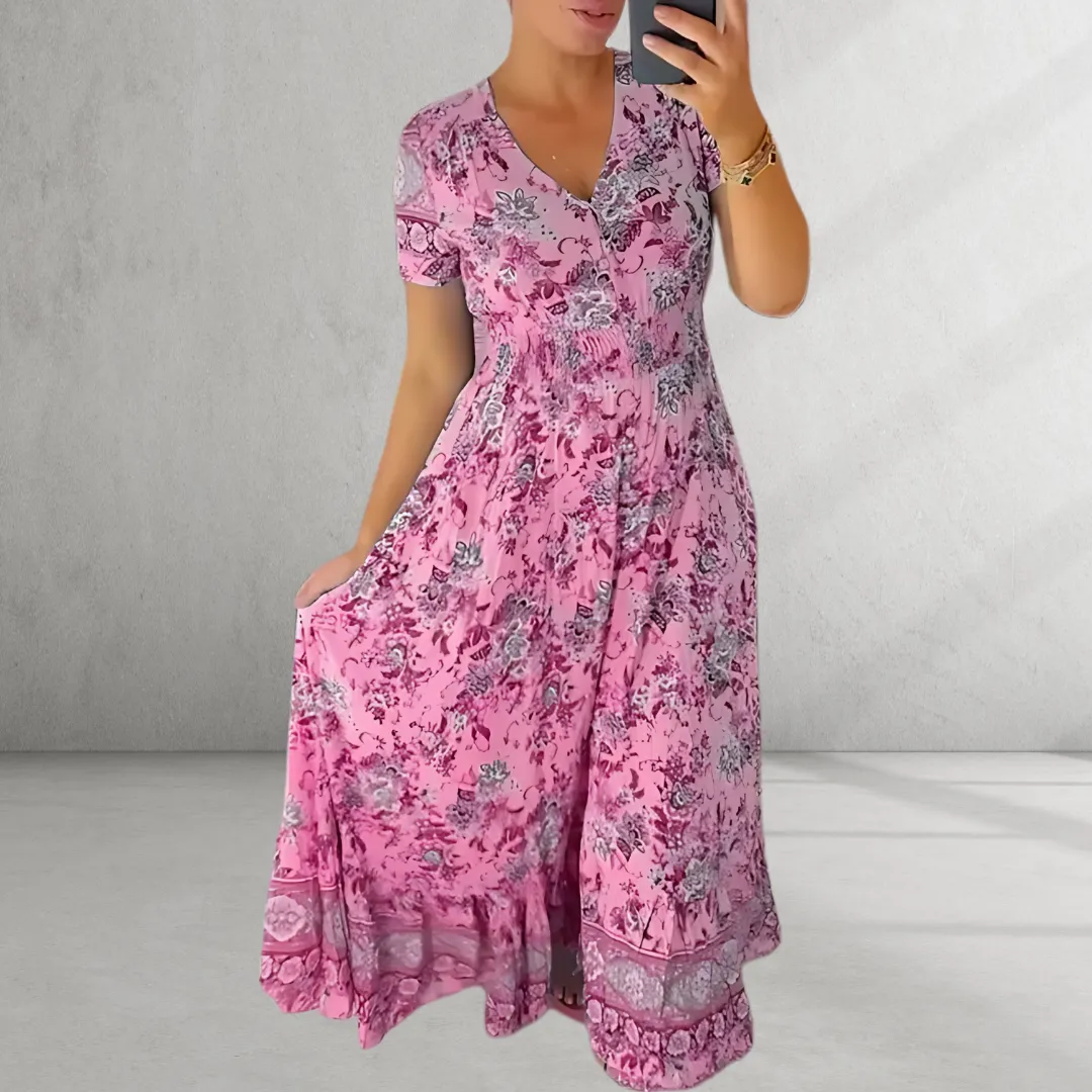 Amara Printed Cozy V-Neck Dress