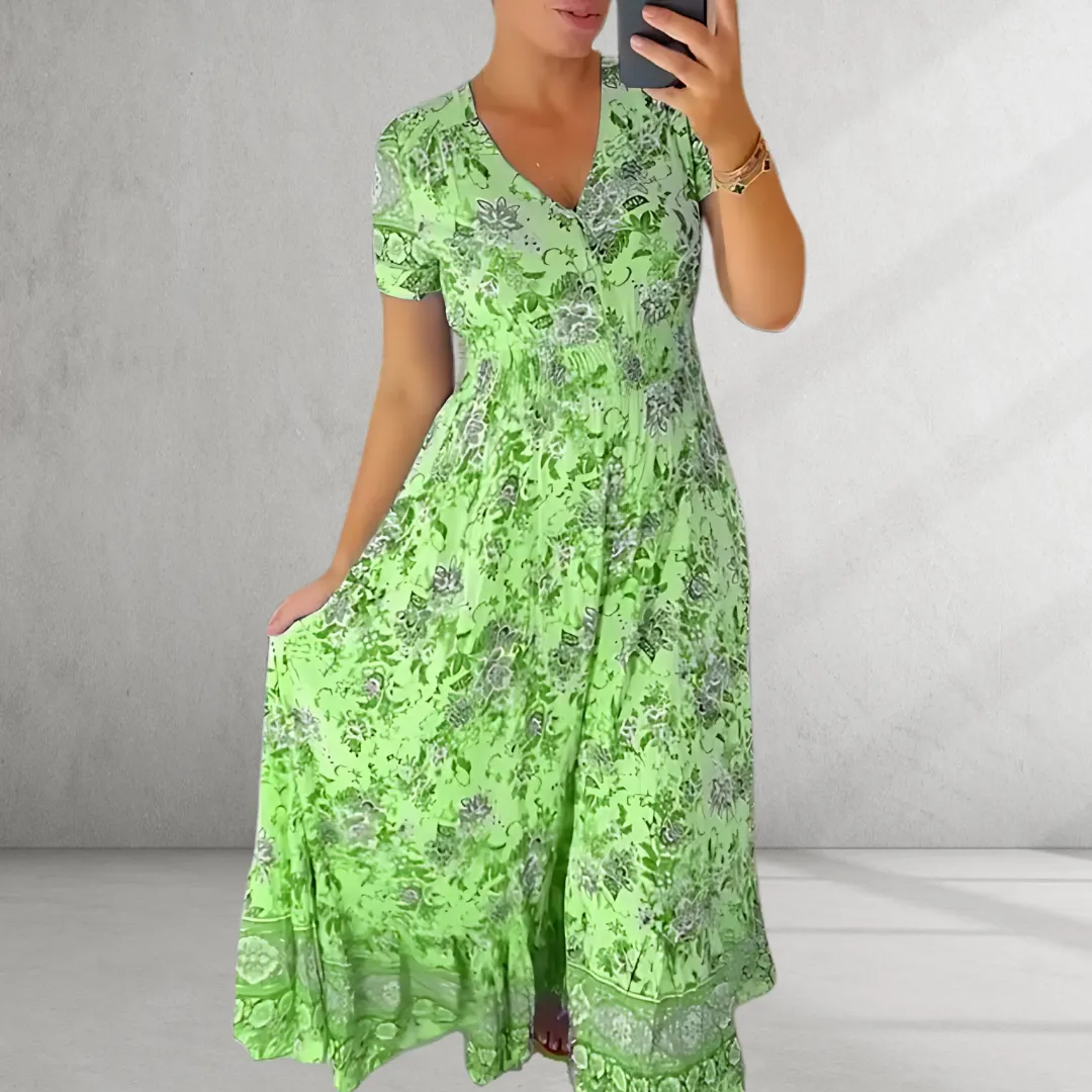 Amara Printed Cozy V-Neck Dress