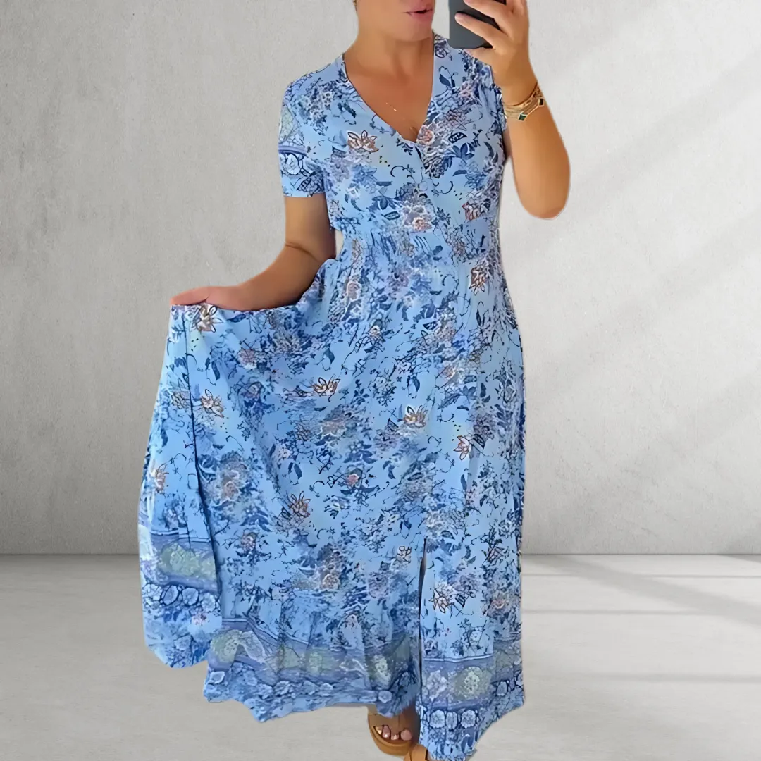 Amara Printed Cozy V-Neck Dress