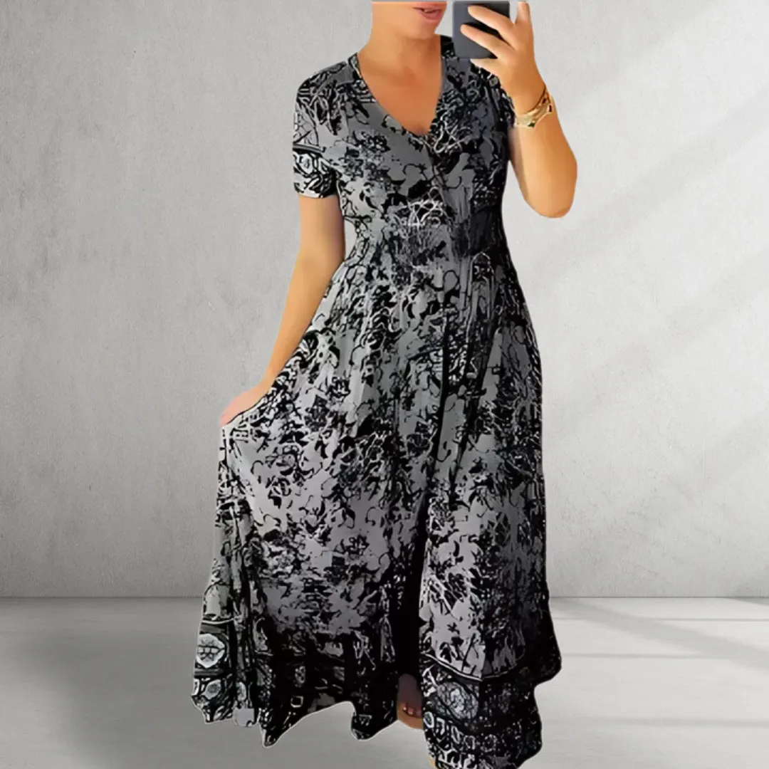 Amara Printed Cozy V-Neck Dress