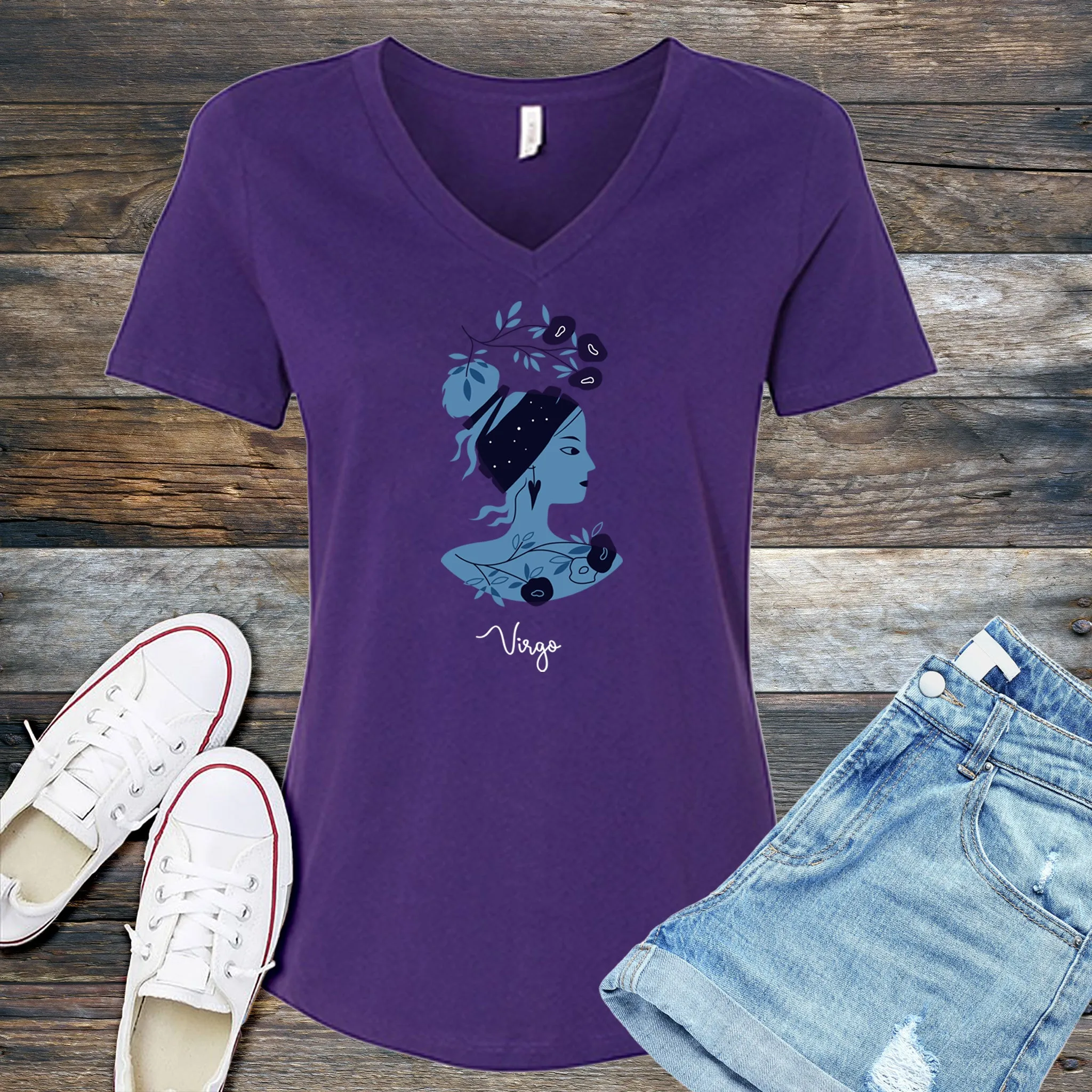 Blue Simple Virgo  V-Neck