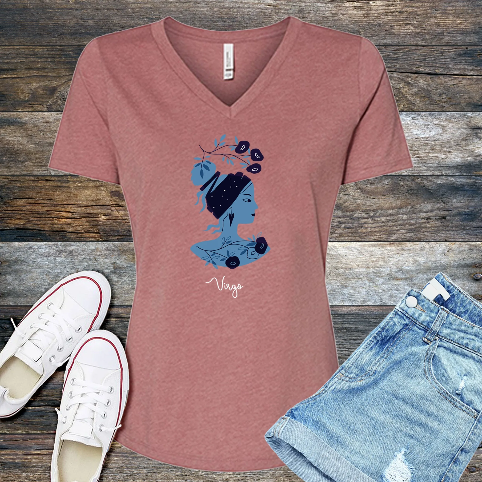 Blue Simple Virgo  V-Neck