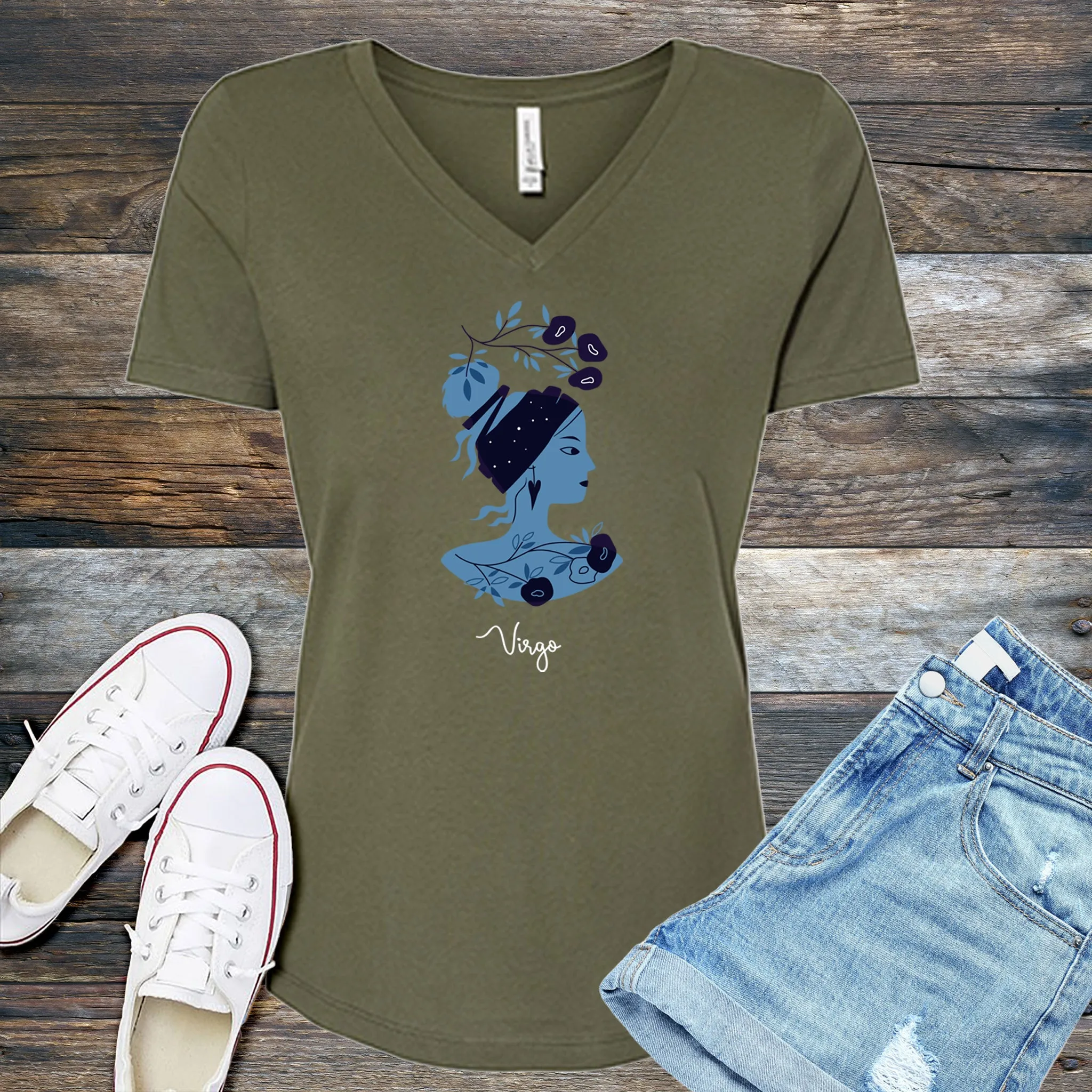 Blue Simple Virgo  V-Neck