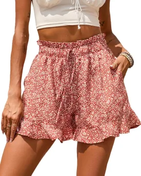 BTFBM Womens Summer Shorts 2025 Vacation Floral Belted Casual Elastic High Waist Ruffle Beach Short Lounge Pants Pockets