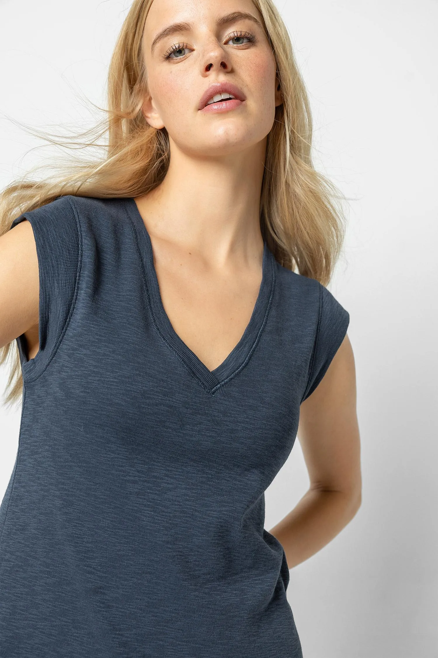 Cap Sleeve V-Neck Dress