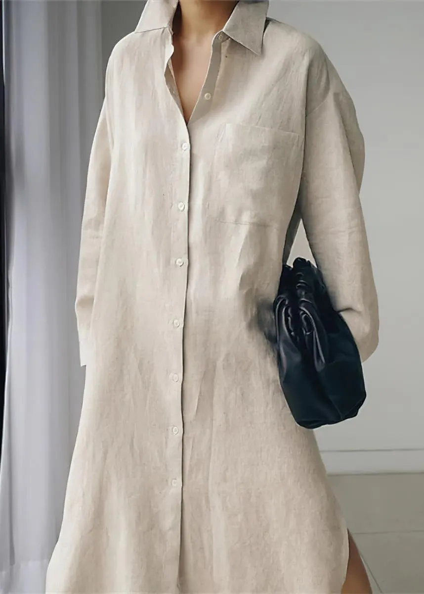chouyatou Women's Spring Button Down Cotton Shirt Dress Summer Flowy Side Slit Maxi Shift Dress