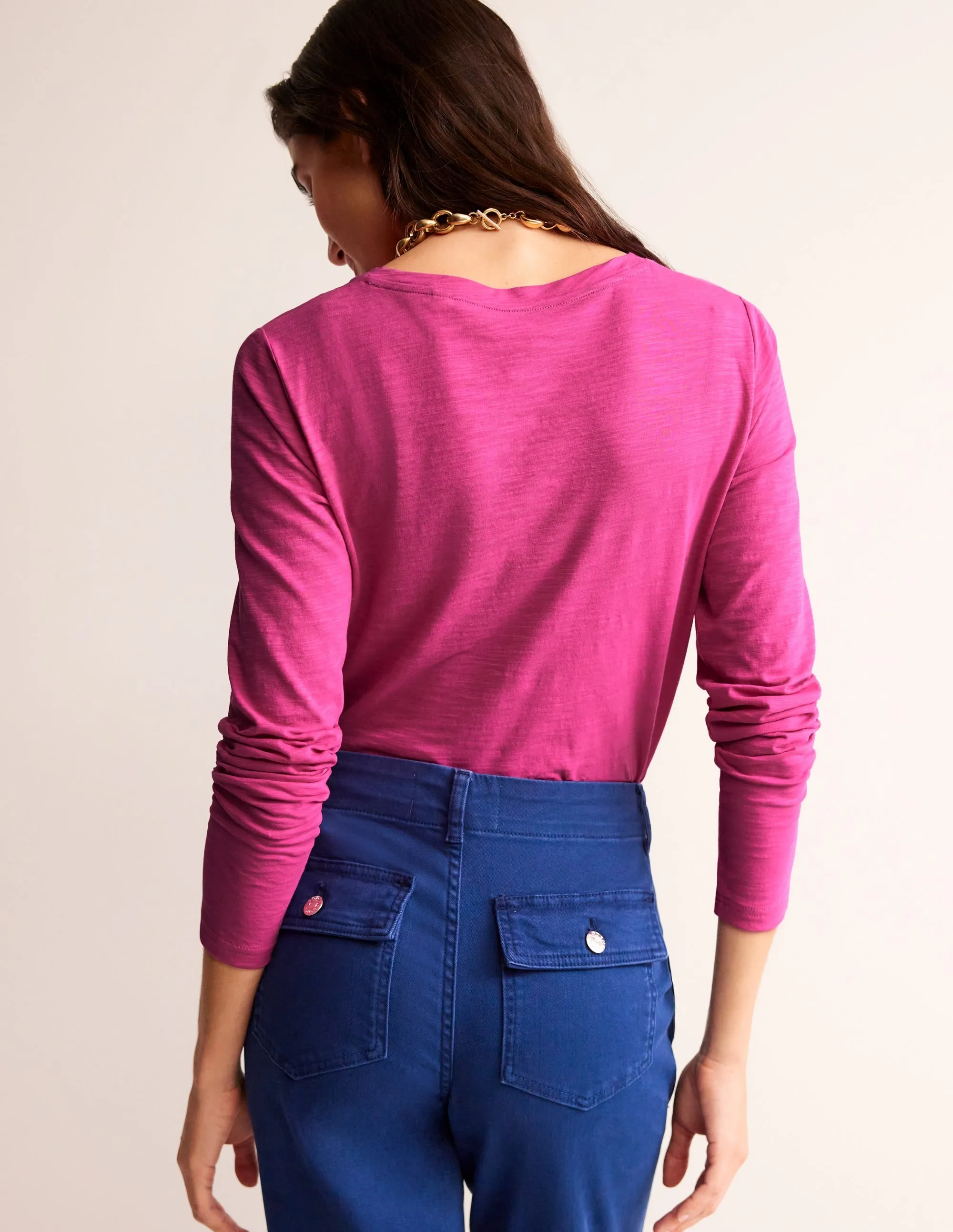 Cotton V-Neck Long Sleeve Top-Sangria Sunset