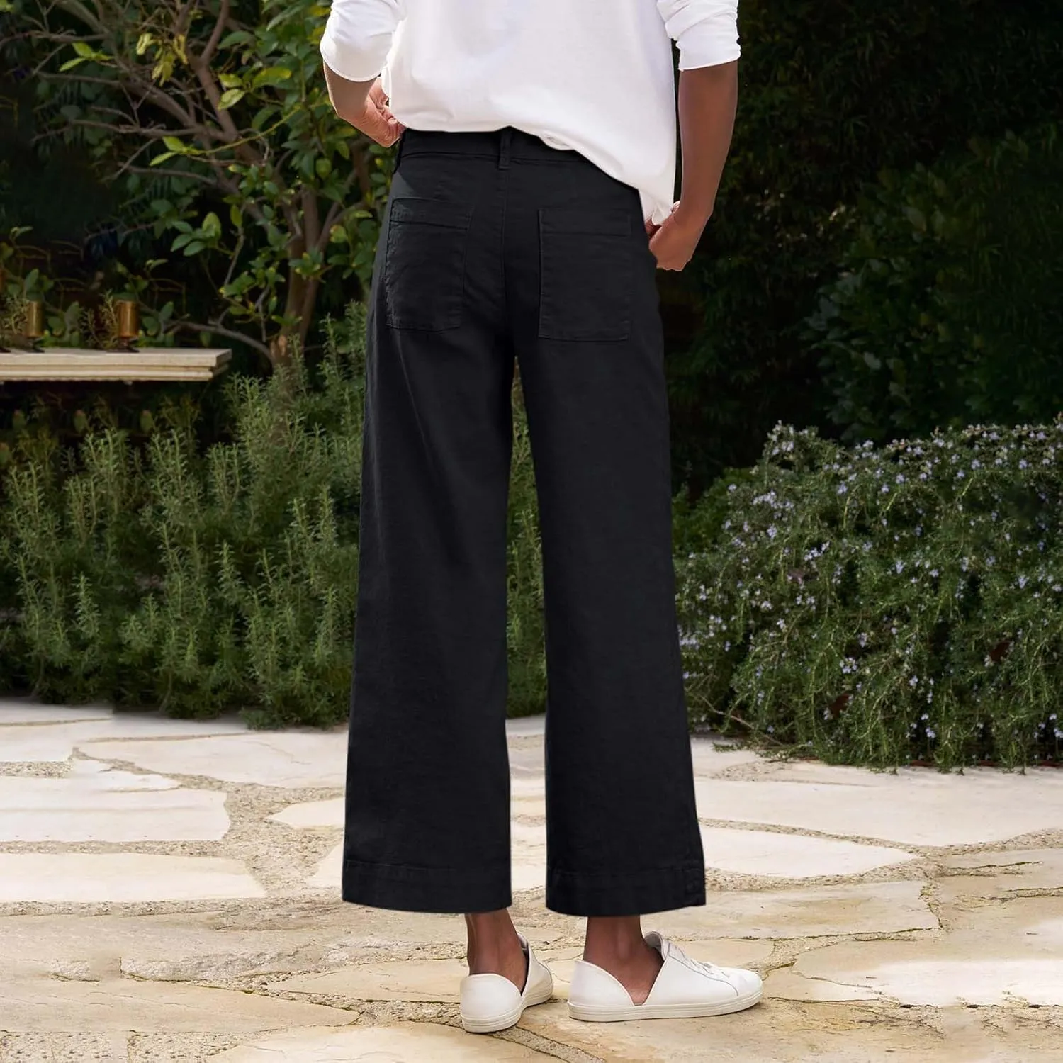 Cropped Linen Pants Women Summer Flare Wide Leg Pants High Waisted Work Pants Business Casual Bootcut Trouser Pants