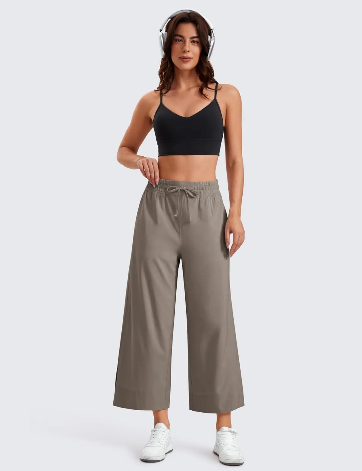 CRZ YOGA Lightweight Wide Leg Cropped Pants for Women 25" High Waisted Loose Casual Lounge Travel Work Sweatpants Summer