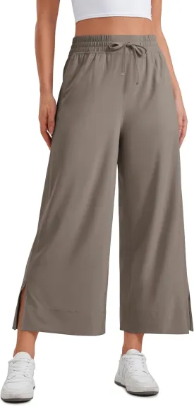 CRZ YOGA Lightweight Wide Leg Cropped Pants for Women 25" High Waisted Loose Casual Lounge Travel Work Sweatpants Summer