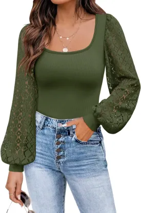 DOROSE Womens Mesh Long Sleeve Shirts Casual Blouses Tops