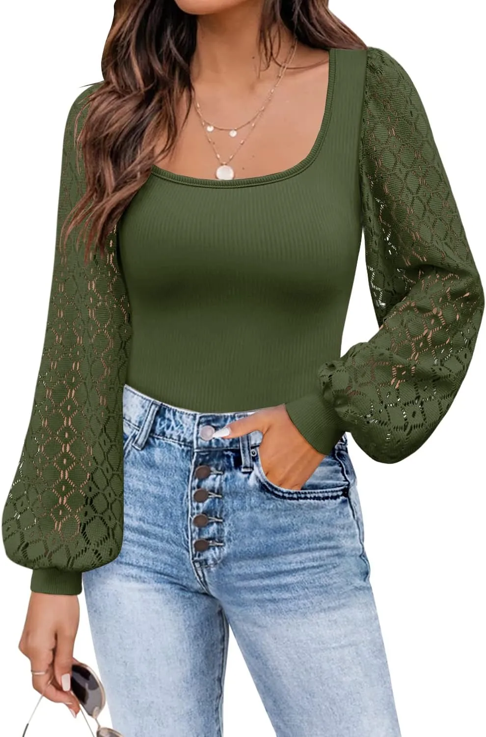 DOROSE Womens Mesh Long Sleeve Shirts Casual Blouses Tops