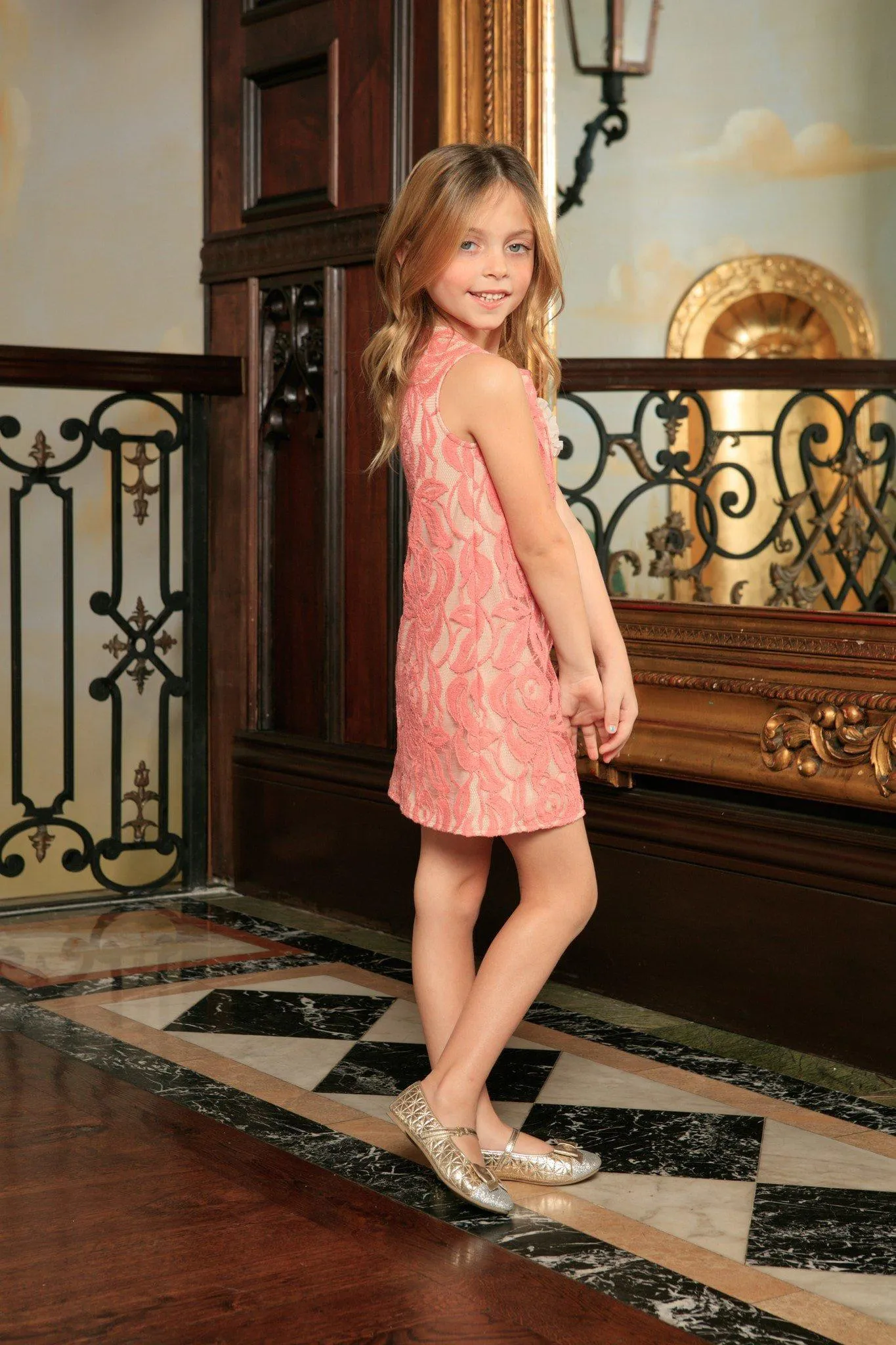 Dusty Pink Lace Cute Beautiful Princess Party Shift Dress - Girls