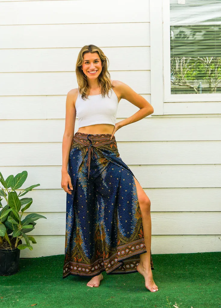 Enchanted Peacock Palazzo Wrap Pants
