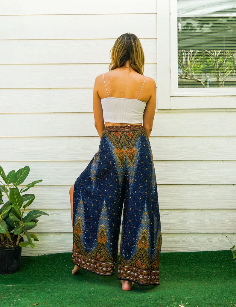Enchanted Peacock Palazzo Wrap Pants