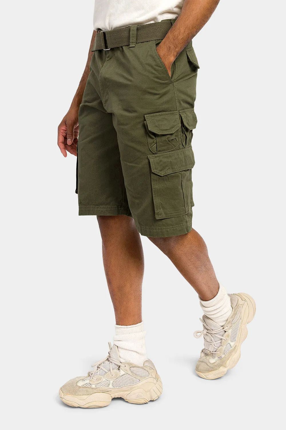 Essential Solid Relaxed Fit Chino Cargo Shorts