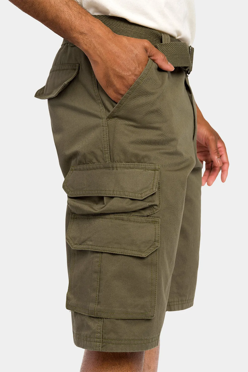 Essential Solid Relaxed Fit Chino Cargo Shorts