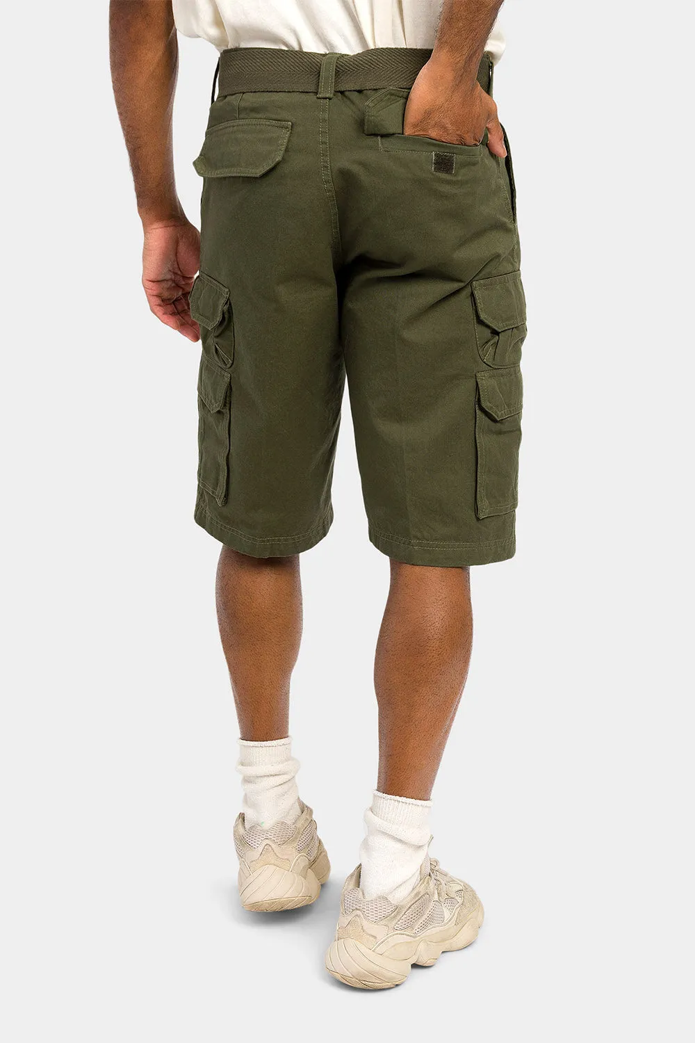 Essential Solid Relaxed Fit Chino Cargo Shorts