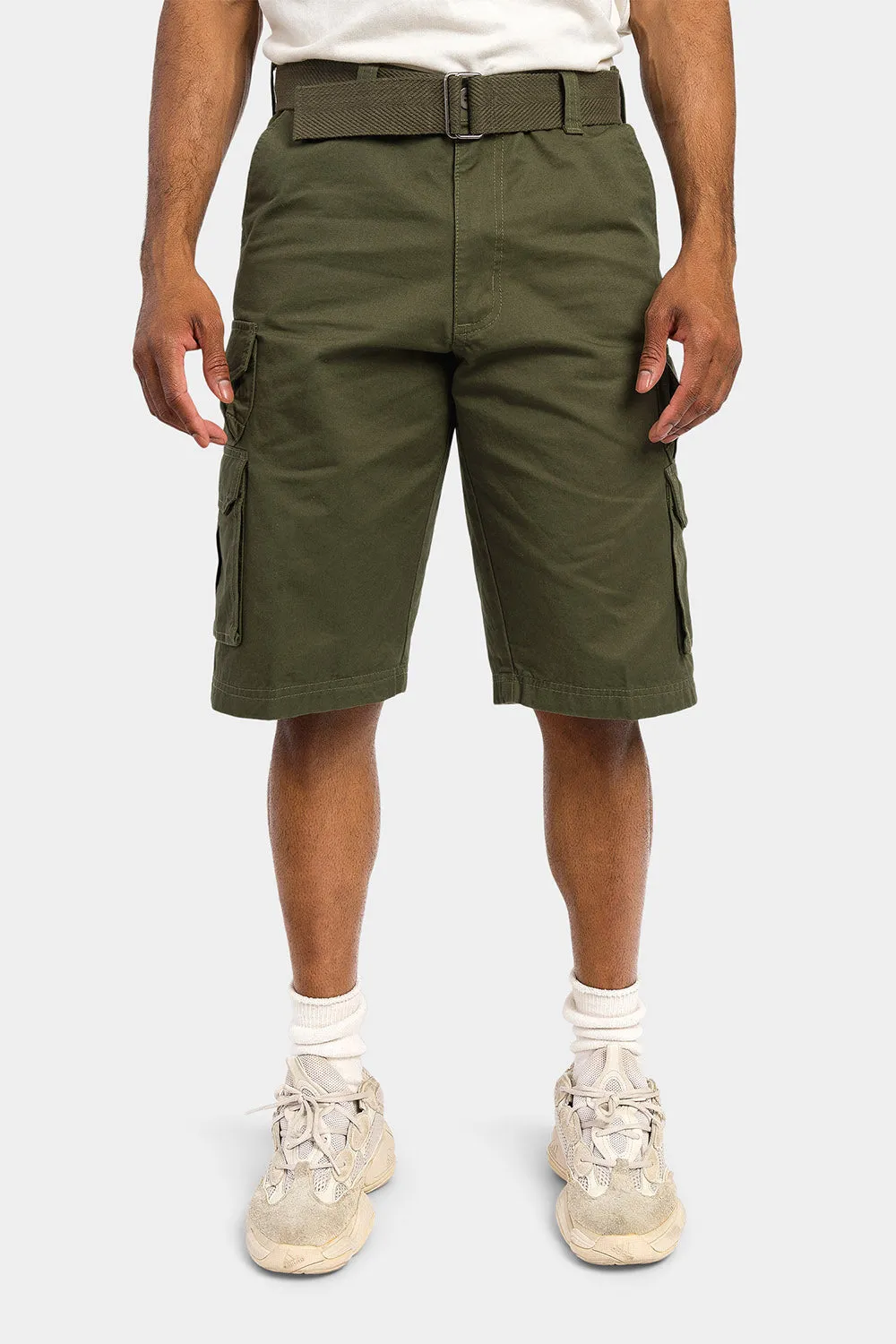 Essential Solid Relaxed Fit Chino Cargo Shorts
