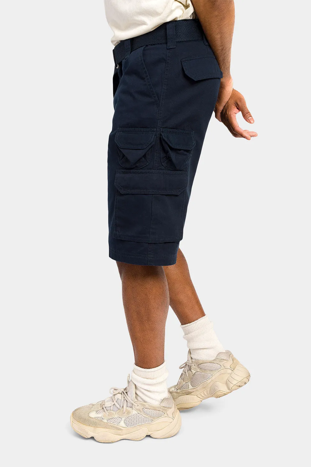Essential Solid Relaxed Fit Chino Cargo Shorts