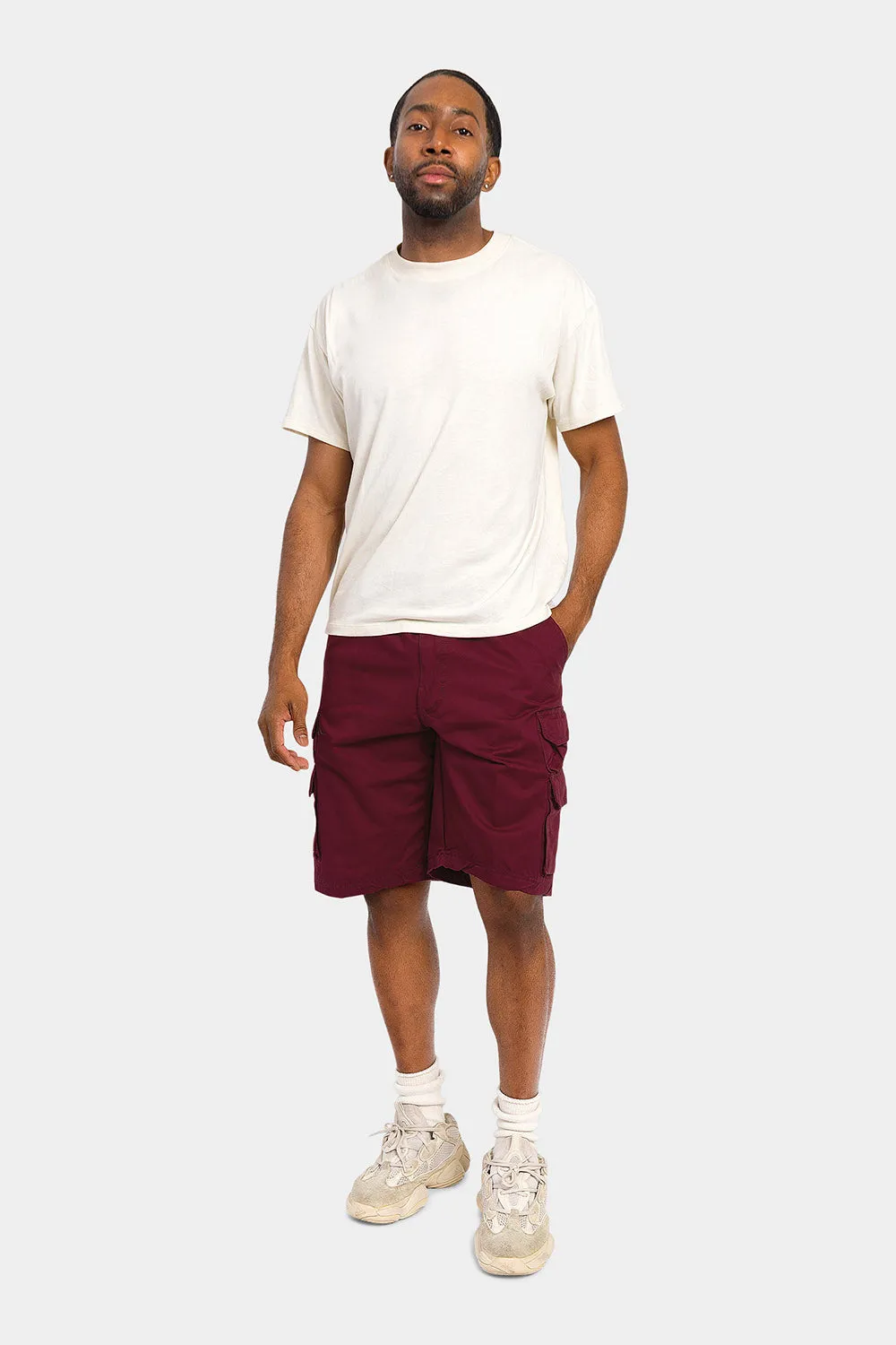 Essential Solid Relaxed Fit Chino Cargo Shorts