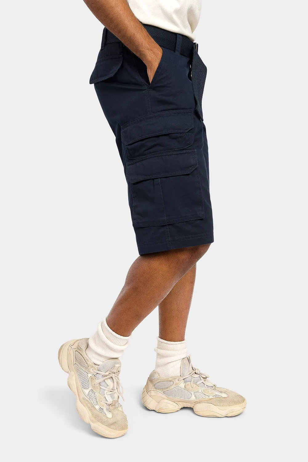 Essential Solid Relaxed Fit Chino Cargo Shorts