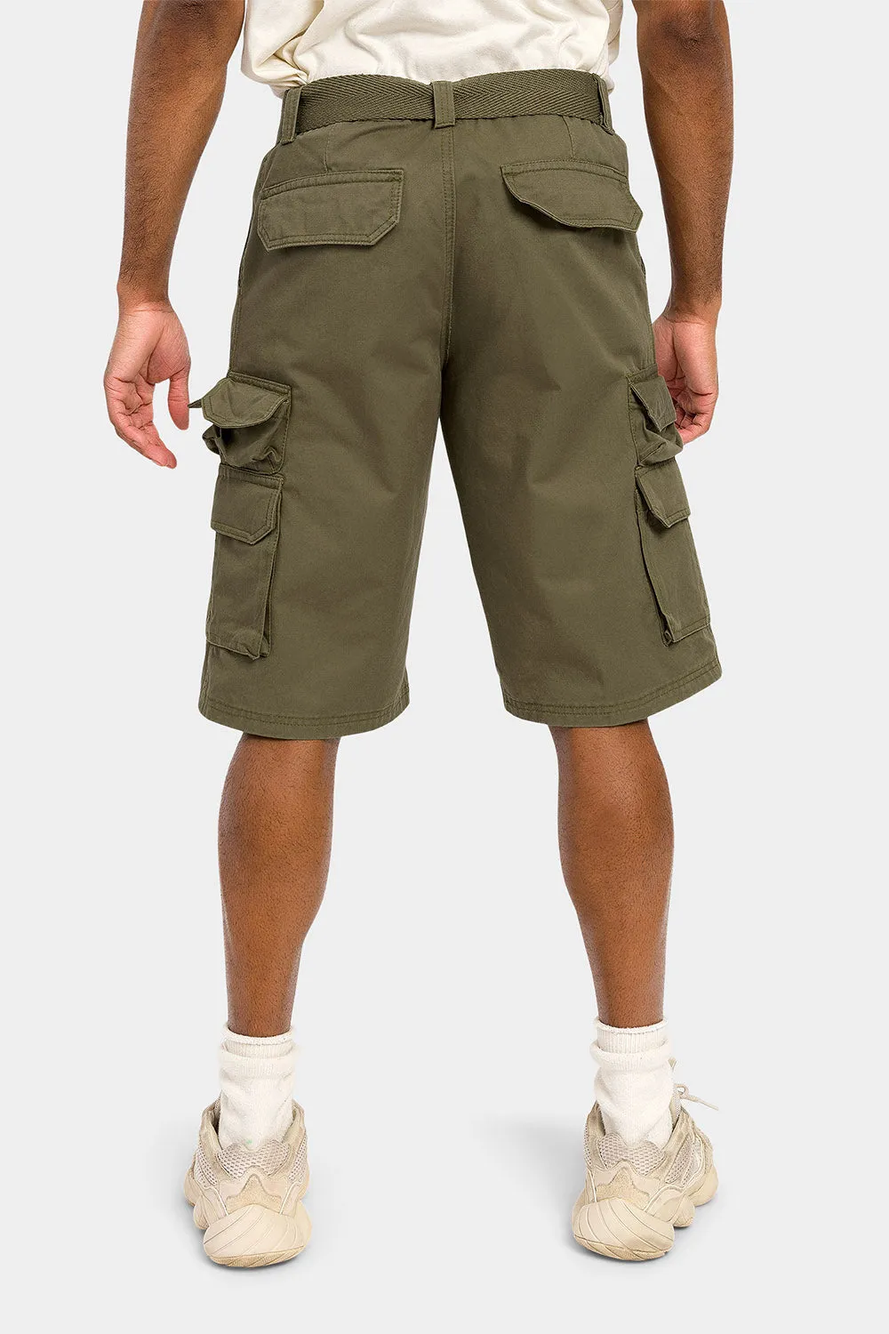 Essential Solid Relaxed Fit Chino Cargo Shorts