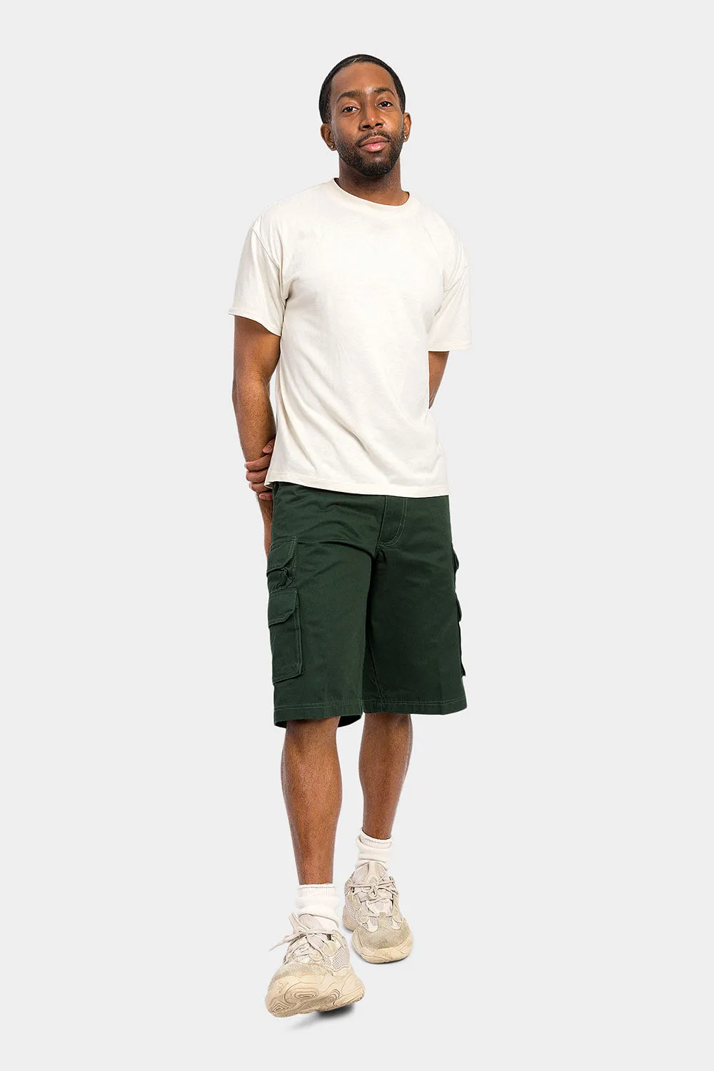 Essential Solid Relaxed Fit Chino Cargo Shorts