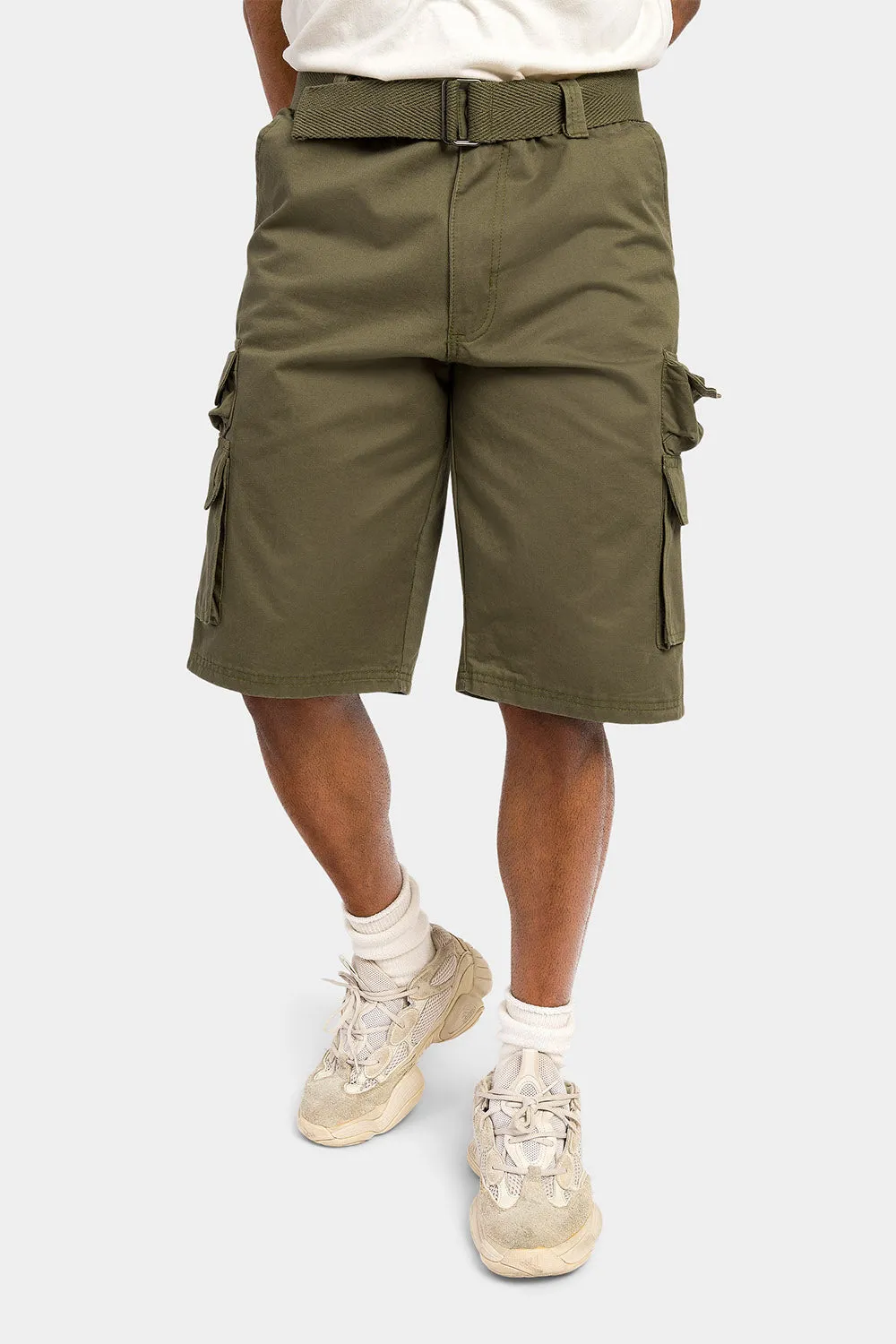 Essential Solid Relaxed Fit Chino Cargo Shorts
