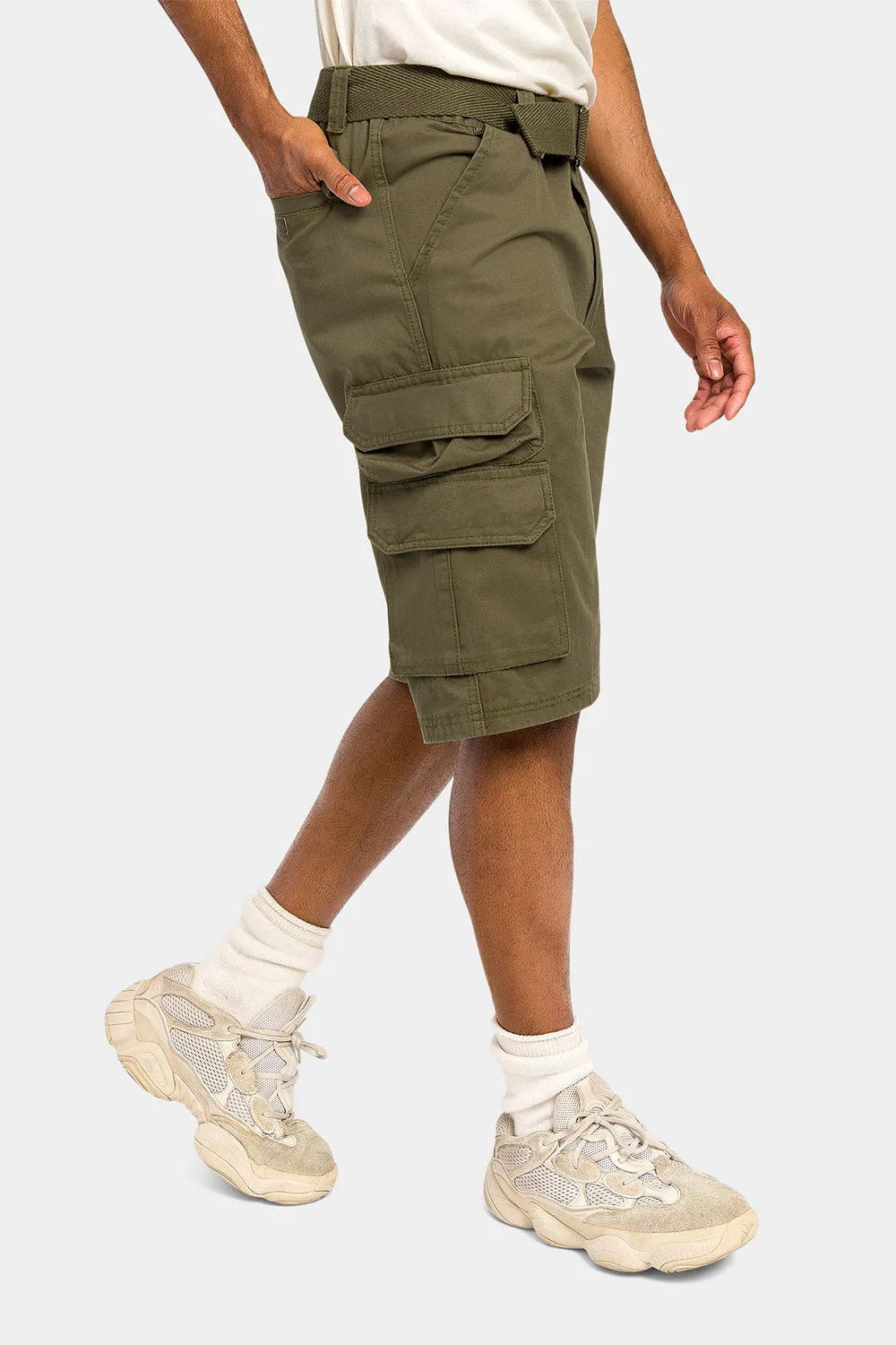 Essential Solid Relaxed Fit Chino Cargo Shorts