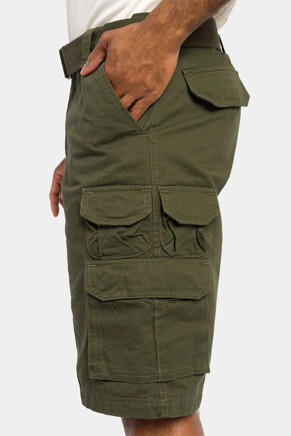 Essential Solid Relaxed Fit Chino Cargo Shorts