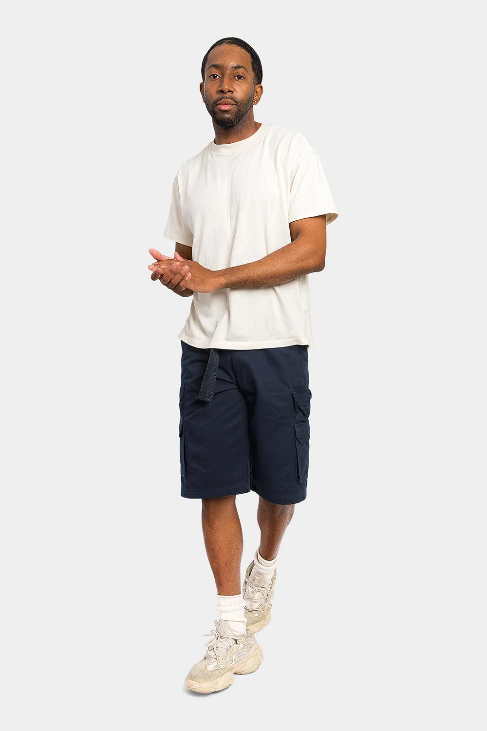 Essential Solid Relaxed Fit Chino Cargo Shorts