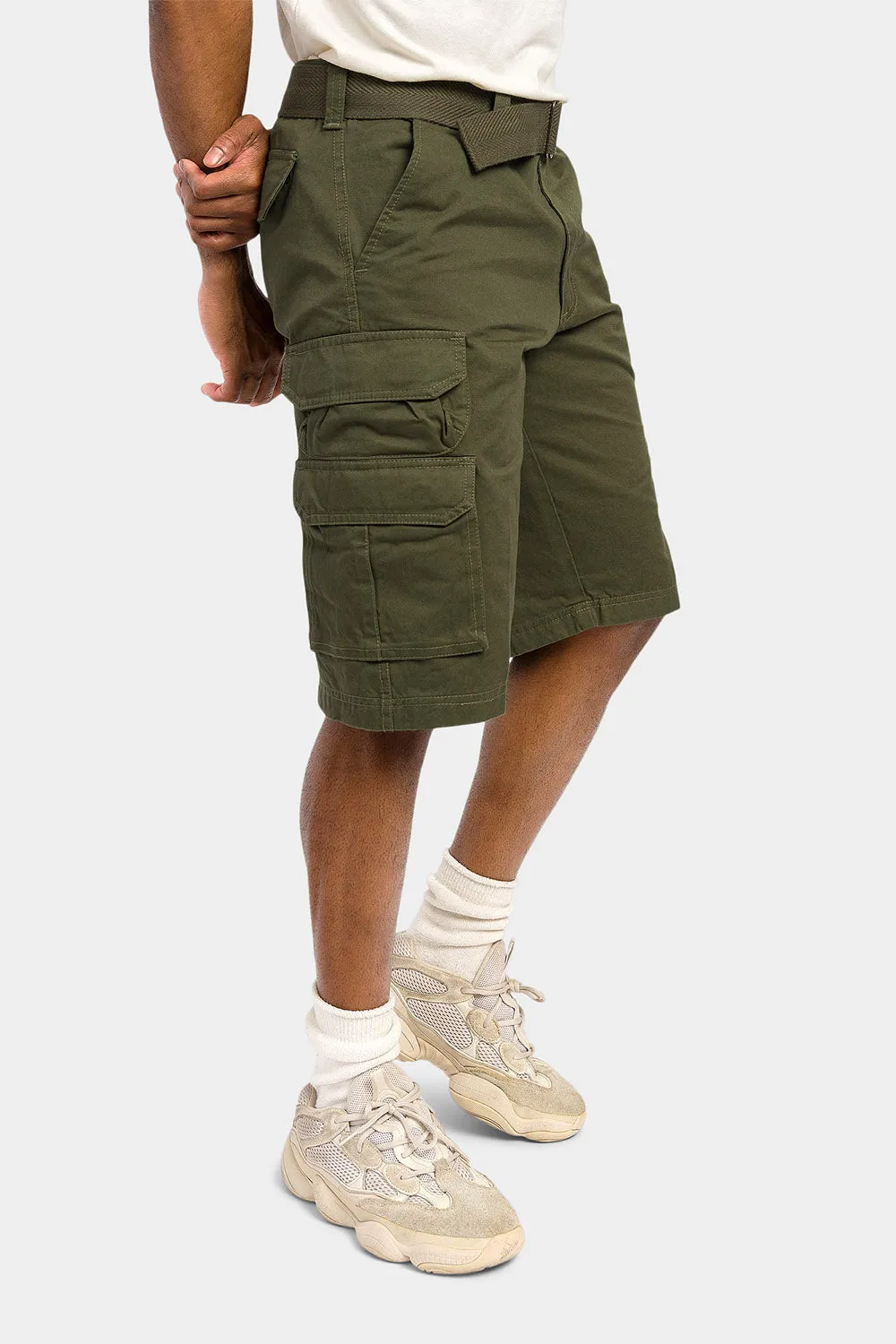 Essential Solid Relaxed Fit Chino Cargo Shorts