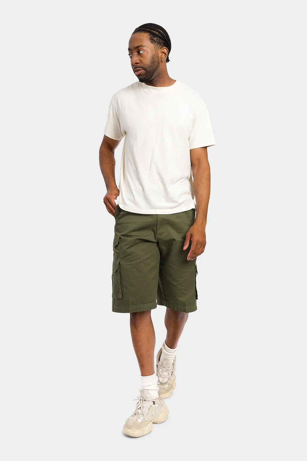 Essential Solid Relaxed Fit Chino Cargo Shorts