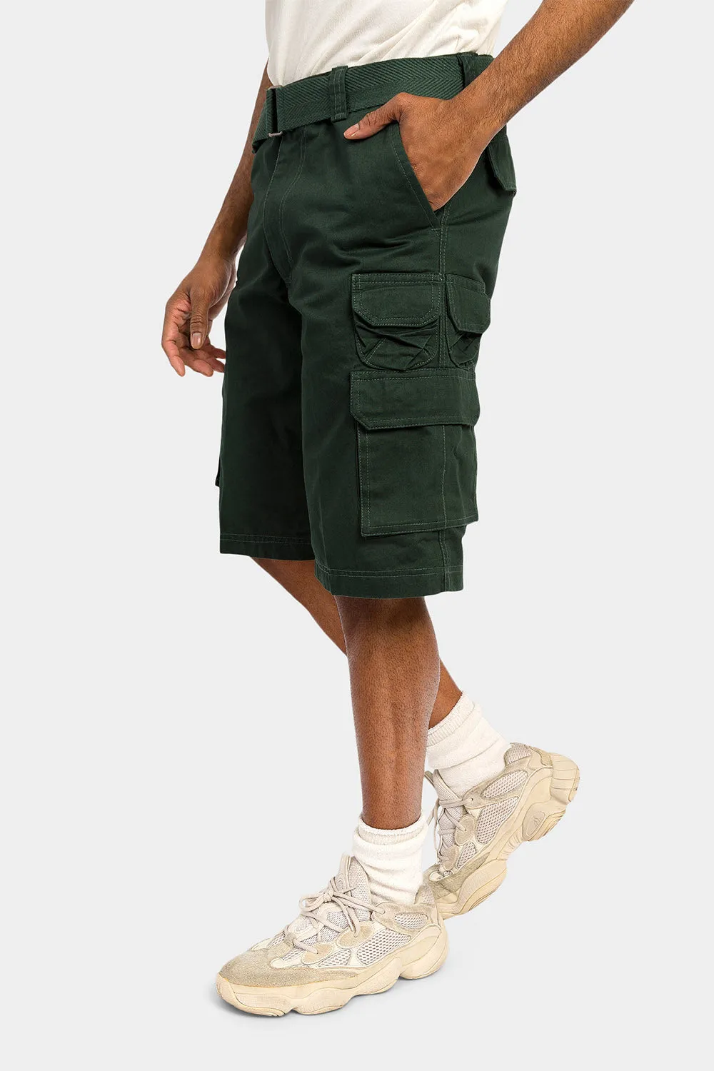Essential Solid Relaxed Fit Chino Cargo Shorts