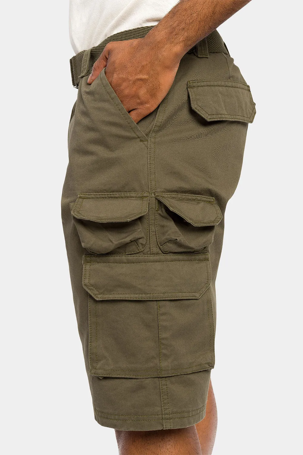 Essential Solid Relaxed Fit Chino Cargo Shorts