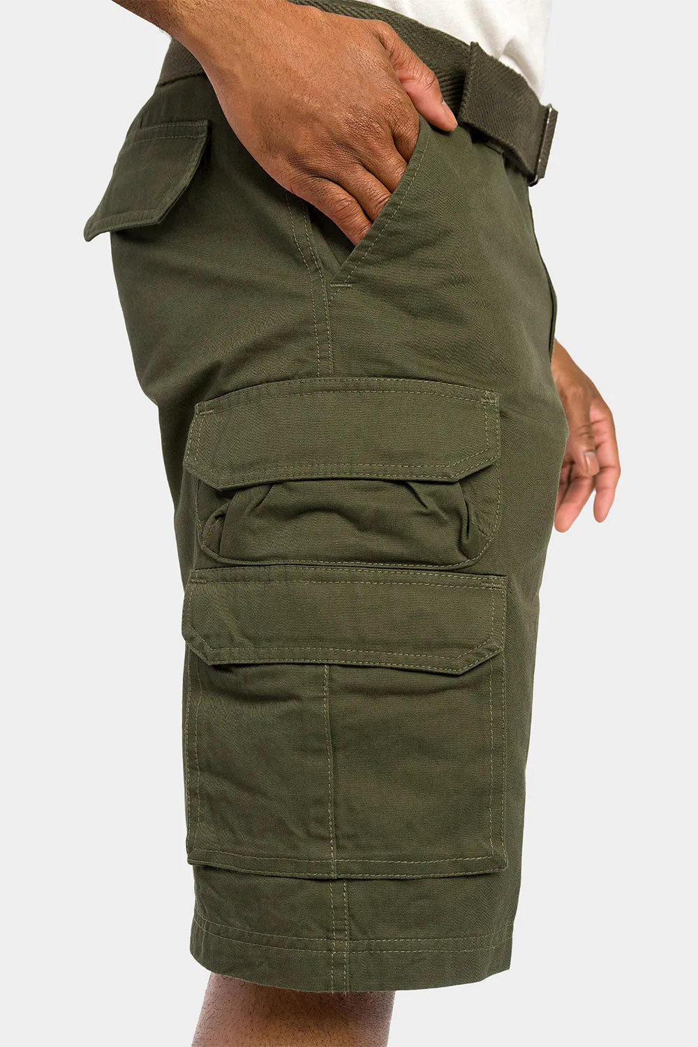 Essential Solid Relaxed Fit Chino Cargo Shorts