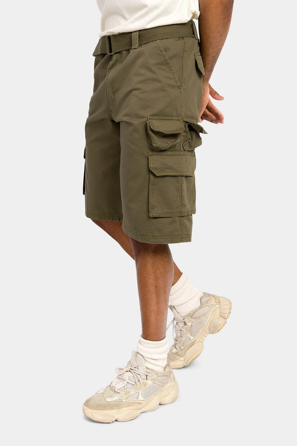 Essential Solid Relaxed Fit Chino Cargo Shorts