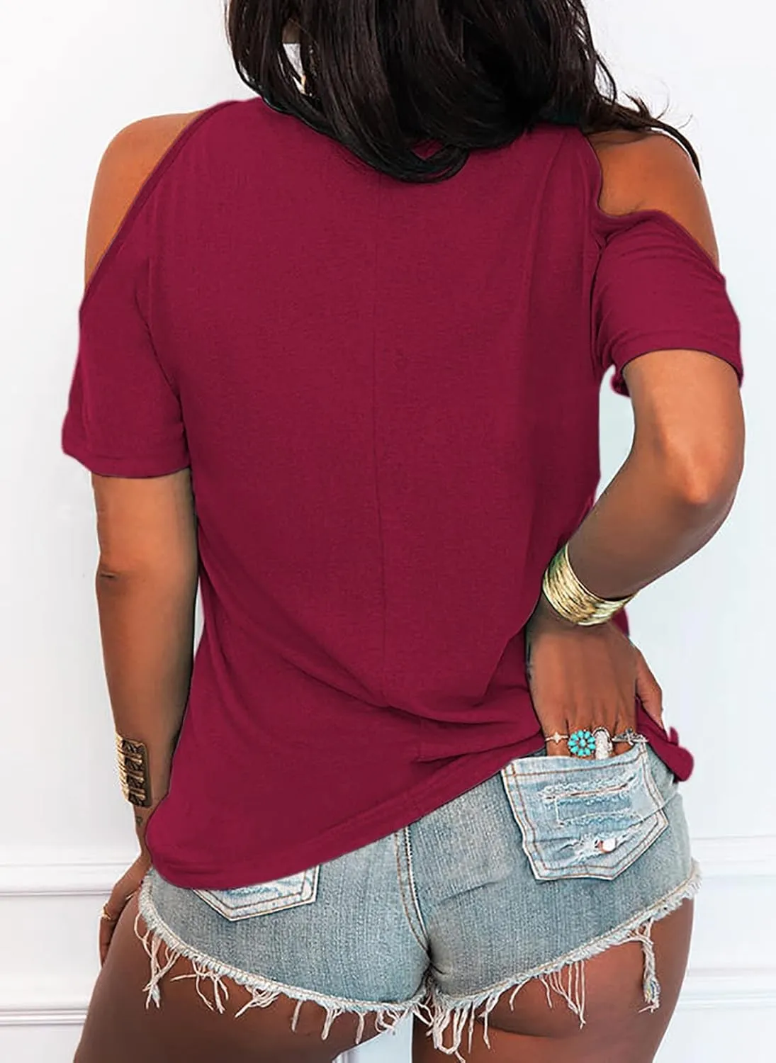 Eurivicy Women's Summer Cold Shoulder T-Shirt Casual Short Sleeve V Neck Blouse Top