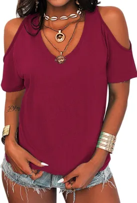 Eurivicy Women's Summer Cold Shoulder T-Shirt Casual Short Sleeve V Neck Blouse Top