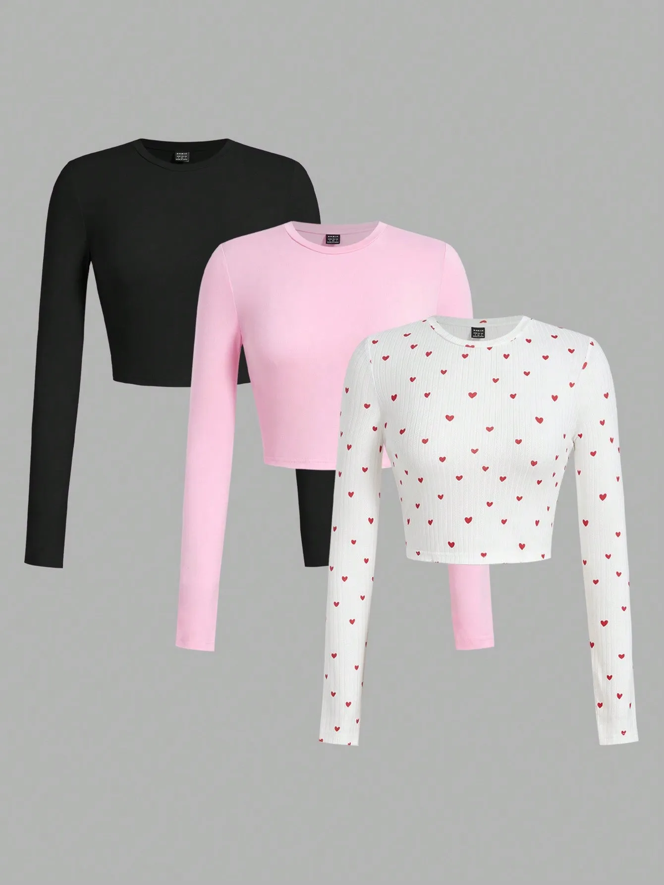EZwear Multi-Pack Women Versatile Casual Simple Long Sleeve T-Shirt Valentine Day